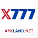x777 game logo featuring bold red and blue text with APKLAND.NET branding below.