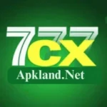 777CX Game logo with bold yellow and white text featuring "7CX" and "APKland.net" on a green background.