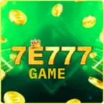 7e777 Game logo with golden coins on a green background