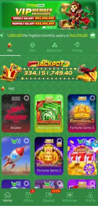 777CX Game App hot section showing Aviator, Money Coming, and Fortune Gems with jackpot banner.