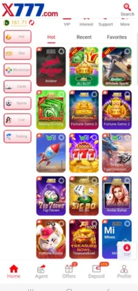 x777 Game hot and recent games dashboard with titles like Fortune Gems, Tiger Dragon, and Andar Bahar.
