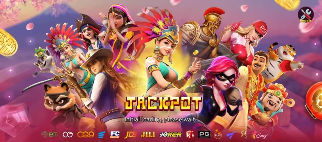 Pak Jackpot colorful characters featuring pirates, warriors, and animated avatars with a "Jackpot" title in the center.