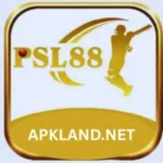 PSL88 game logo featuring a golden cricket player with APKLAND.NET branding