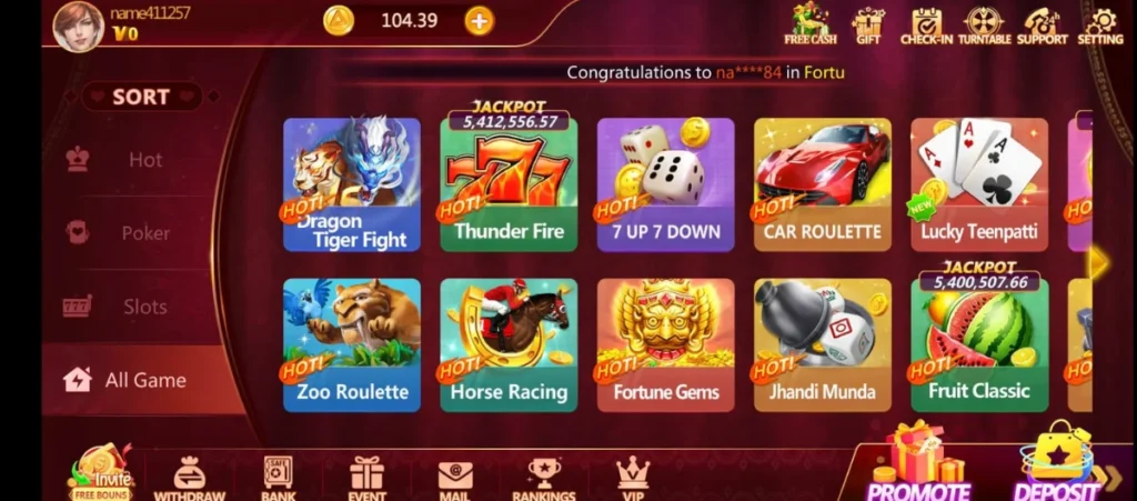 Nova Patti game lobby featuring popular casino and card games