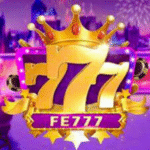 777 FE logo with golden crown, glowing lights, and purple casino-themed background