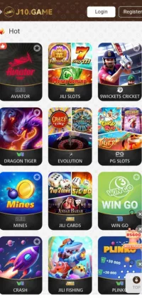 J10 Hot Games Interface Featuring Aviator, JILI Slots, Cricket & More