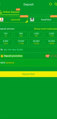 Alano Fishing Game Deposit Screen with JazzCash and EasyPaisa Options