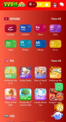 777B Game A mobile gaming app interface displaying different categories