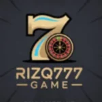 Rizq777 Game logo featuring a golden number 7 with a roulette wheel design.