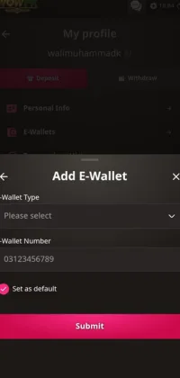 WOWPK Game E Wallet Interface
