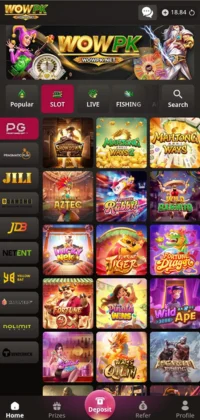 WOWPK Game home screen with top games displayed