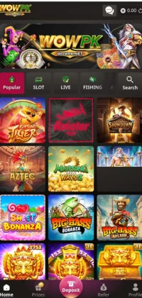 WOWPK Game home screen with top games displayed