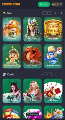 CK999 Game screenshot displaying slot categories.