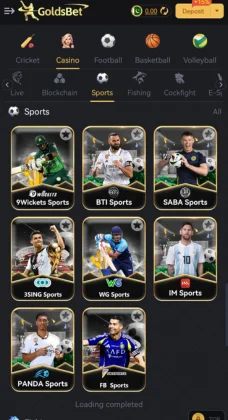 GoldsBet Game app sports section displaying multiple sports betting options