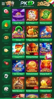 PK11 Game Mobile gaming app interface showing various slot and casino-style game icons