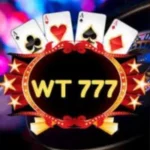 WT777 Game logo with playing cards and star-themed casino design