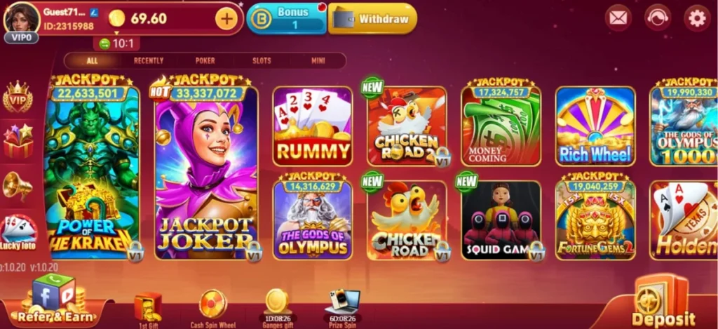 LuckWinner777 game lobby showing various casino games